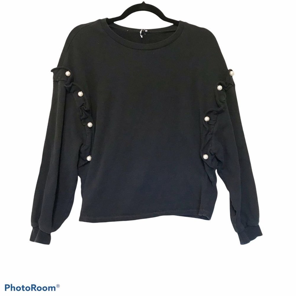 Zara Trafaluc Pearl Ruffle Sweater Top S